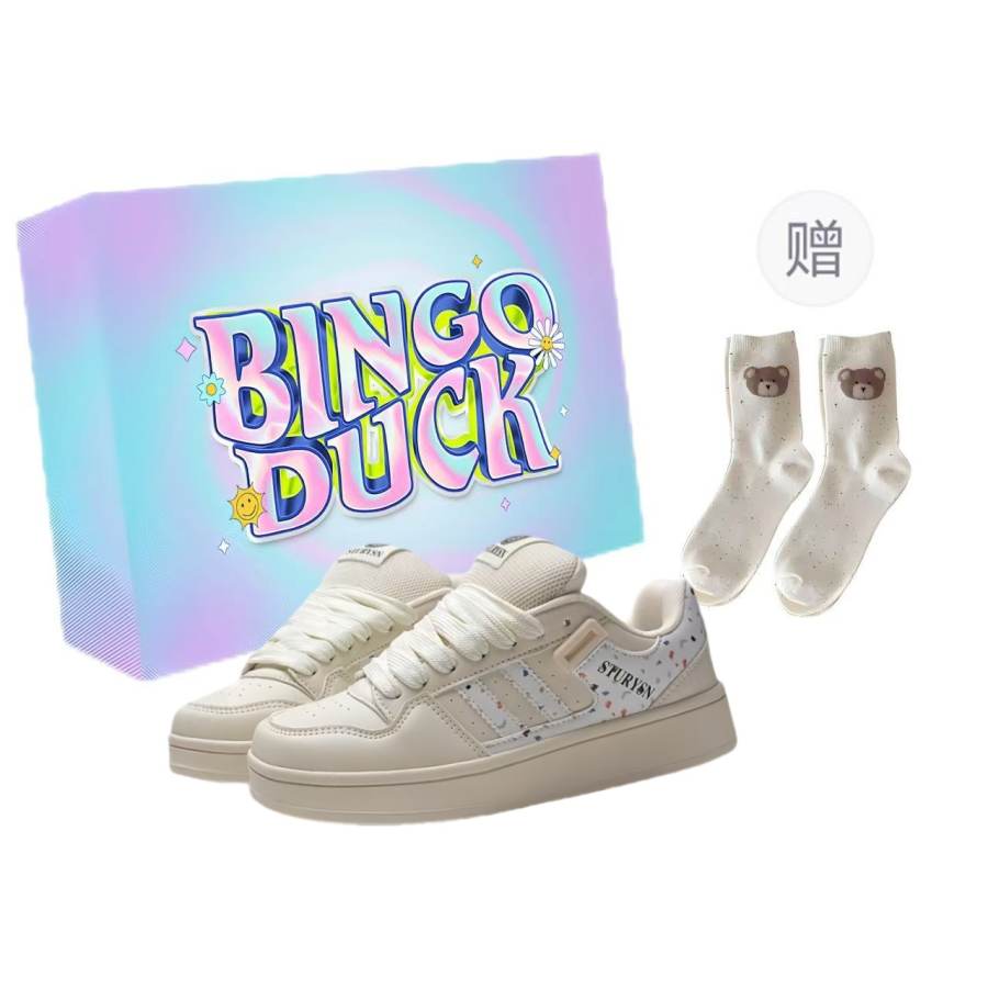 BINGO DUCK Slip Resistant Slip Resistant Low top Skateboard Shoes Women's Ecru