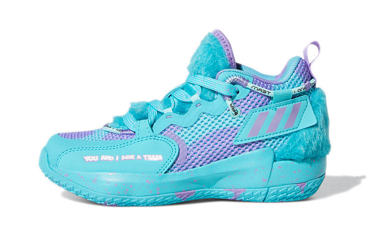 Adidas Monsters Inc. x Adidas Dame 7 EXTPLY Fabric Mid top Basketball Shoes Sky Blue Children Aged 3 7 Years Old