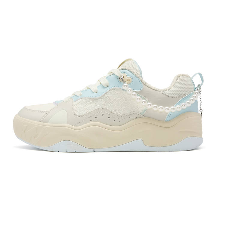 QIAODAN Synthetic Leather, Textile Skateboard Shoes Ivory White/Pink Mist Blue Teenagers
