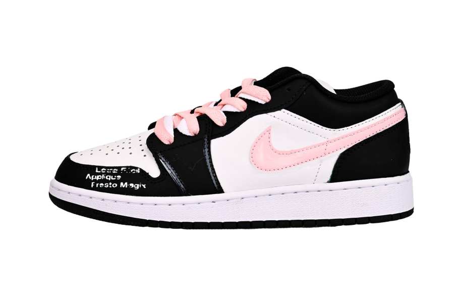 Jordan Jordan Air Jordan 1 Pink Appliqué Leather Low top Kids' Skateboarding Shoes Black Pink Teenagers
