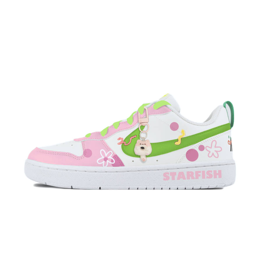 Nike Nike Court Borough Pink Green Seaweed Slip Resistant Abrasion Resistant Low top Kids' Skateboarding Shoes White