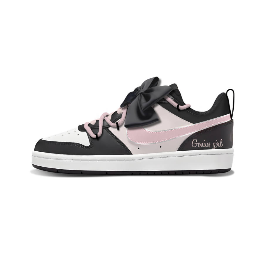 Nike Nike Court Borough Black Bowknot Slip Resistant Abrasion Resistant Low top Skateboard Shoes Black Pink Kids'