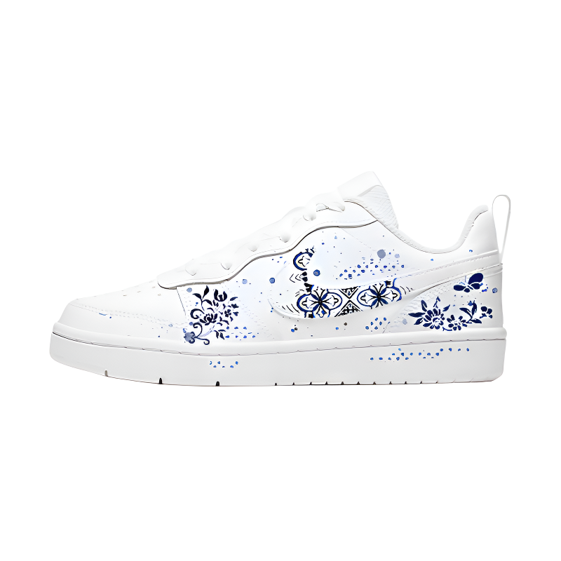 Nike Nike Court Borough Blue And White Elegant Rhythm Leather Low top Kids' Skateboarding Shoes Dark Blue Unisex