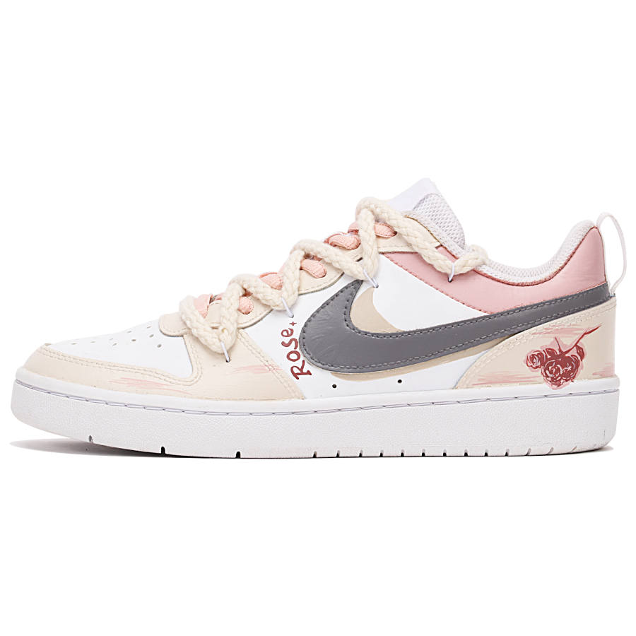 Nike Nike Court Borough Leather Slip Resistant Cushioning Abrasion Resistant Low top Kids' Skateboarding Shoes Beige Pink