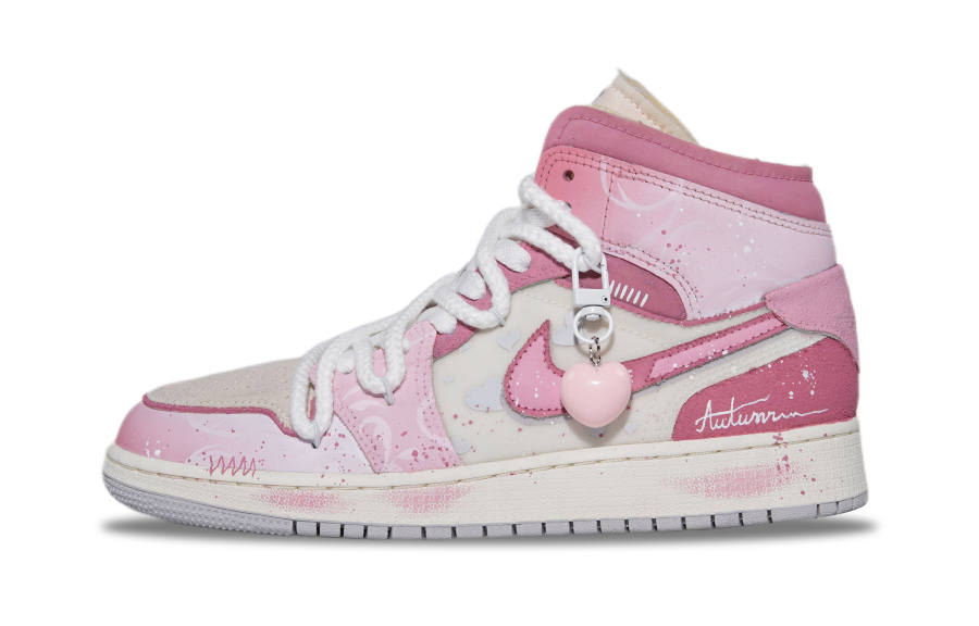Jordan Jordan Air Jordan 1 Slip Resistant Mid top Children's Basketball Shoes Pink Teenagers