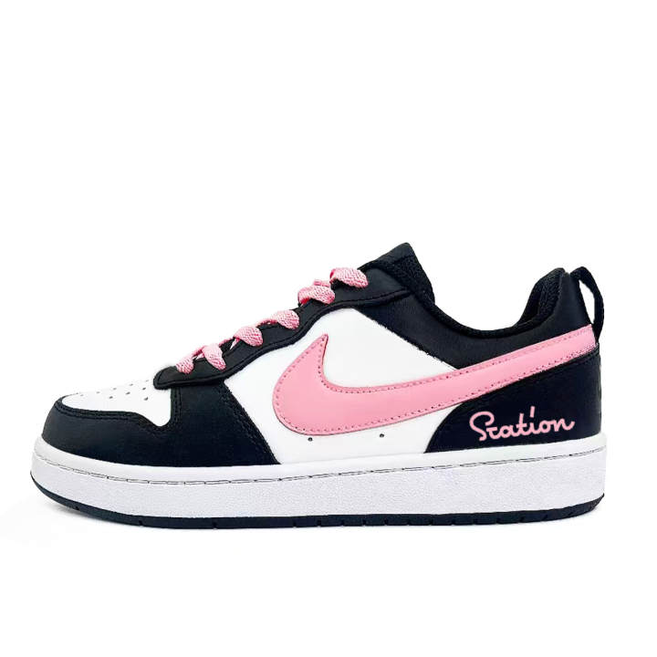 Nike Nike Court Borough Peachy Berry Leather Low top Skateboard Shoes Black White Pink Kids'
