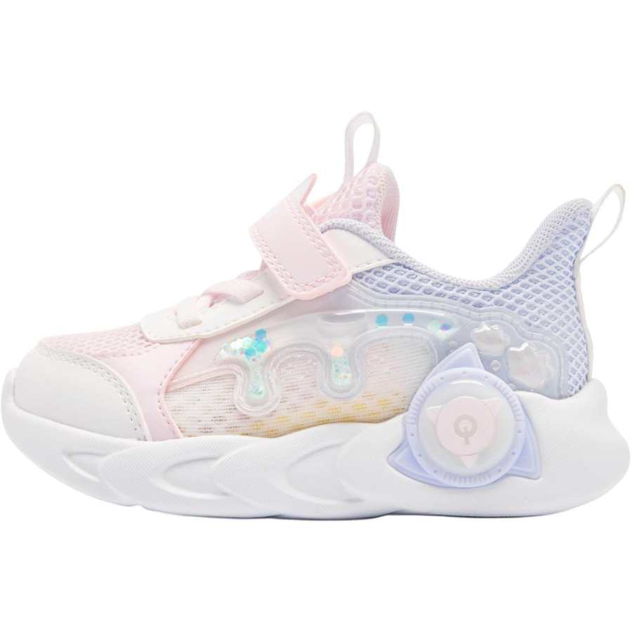 QIAODAN Synthetic Leather, Textile Cushioning, Wear Resistant Low top Toddler Shoes Snow Mist Green/Cloud Pink