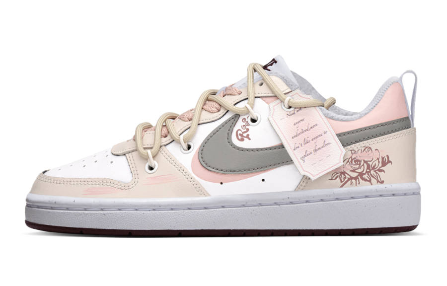 Nike Nike Court Borough Slip Resistant Abrasion Resistant Low top Kids' Skateboarding Shoes Gray Pink Teenagers