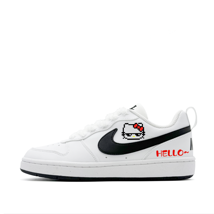 Nike Nike Court Borough Meowth Synthetic Leather Low top Kids' Skateboarding Shoes Black White