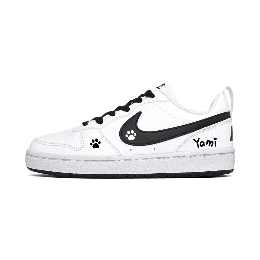 Nike Nike Court Borough Meow Little Paw Synthetic Leather Abrasion Resistant Low top Kids' Skateboarding Shoes Black White