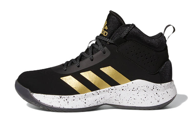 Adidas Adidas Cross Em Up 5 Fabric Casual Slip Resistant Abrasion Resistant Mid top Children's Basketball Shoes Black Gold