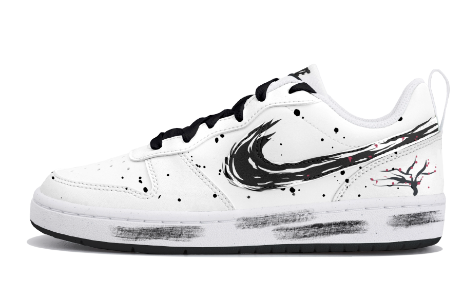 Nike Nike Court Borough Ink Cherry Blush Snow Synthetic Leather Low top Kids' Skateboarding Shoes Black White Teenagers