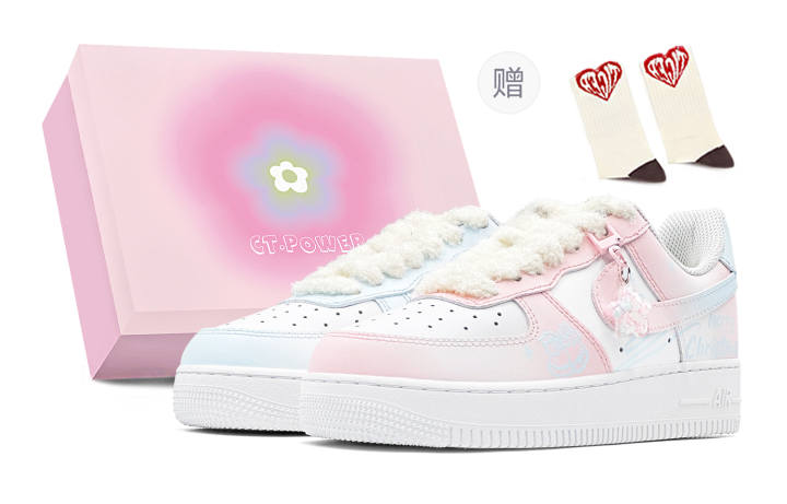 Nike Nike Air Force 1 Synthetic Leather Slip Resistant Abrasion Resistant Low top Kids' Skateboarding Shoes Blue Pink