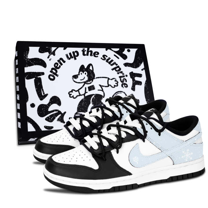 Nike Nike Dunk Black White, Light Snow Cold Leather Slip Resistant Abrasion Resistant Low top Skateboard Shoes Unisex
