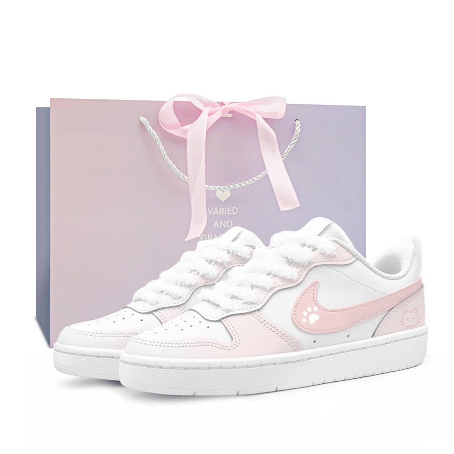 Nike Nike Court Borough Kitten Sweetheart Synthetic Leather Slip Resistant Cushioning Abrasion Resistant Low top
