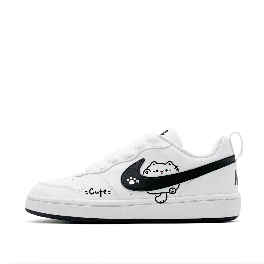 Nike Nike Court Borough Synthetic Leather Low top Kids' Skateboarding Shoes Black White Teenagers