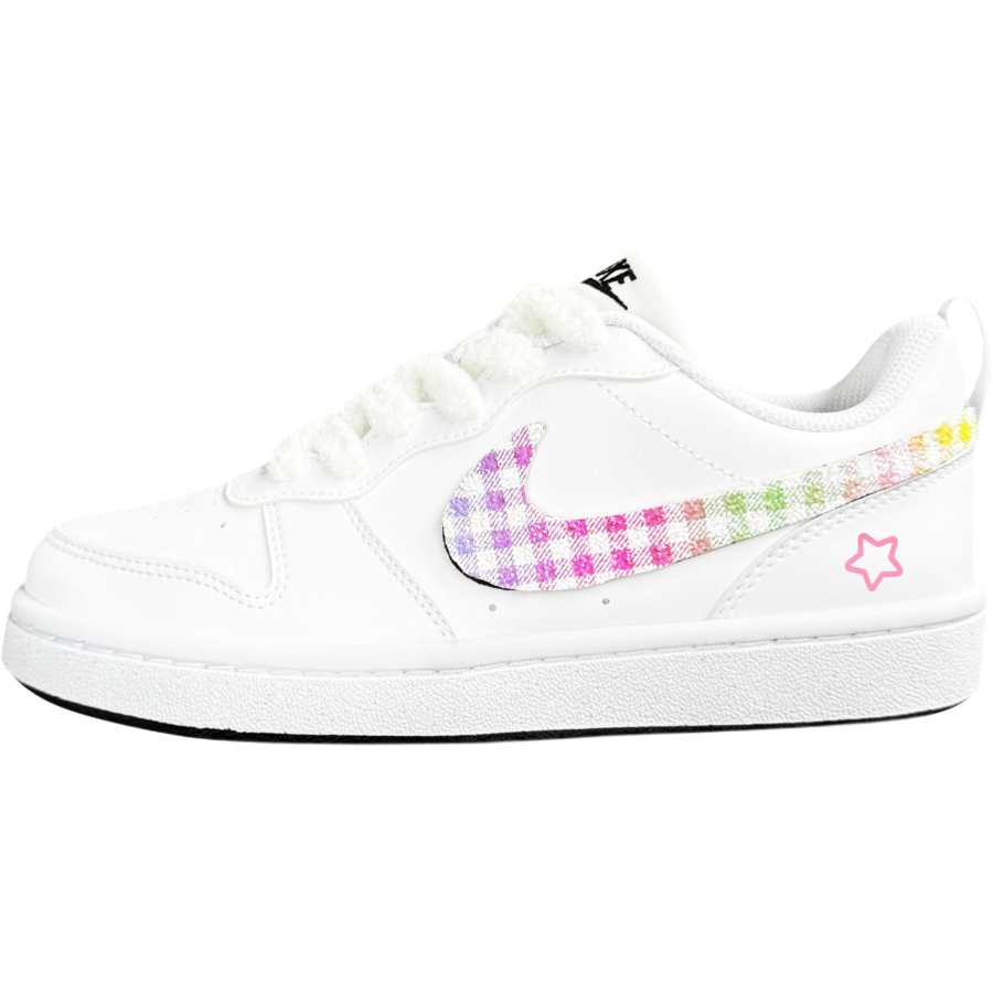 Nike Nike Court Borough Girlish Rainbow Plaid Synthetic Leather Slip Resistant Cushioning Abrasion Resistant Low top
