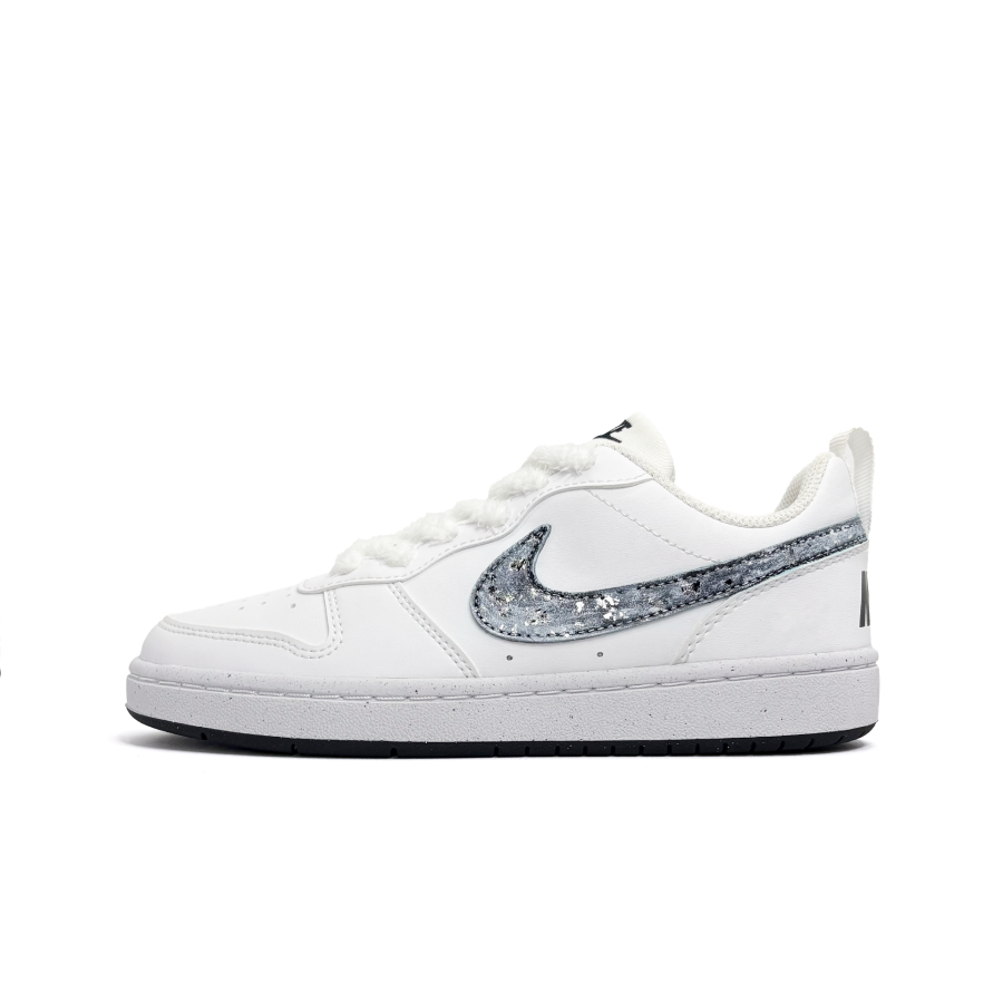 Nike Nike Court Borough Silver Foil Synthetic Leather Abrasion Resistant Low top Kids' Skateboarding Shoes Black White