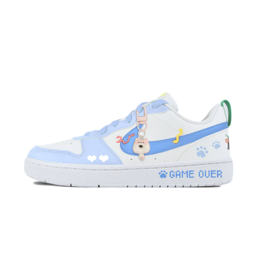 Nike Nike Court Borough Blue With Blue Paw Print Slip Resistant Abrasion Resistant Low top Kids' Skateboarding Shoes White