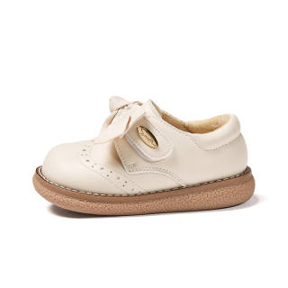 Snoffy Soft Sole Fleece Lined, Webbing Bowknot Slip Resistant Thermal Low top Kids' Leather Shoes White Brown Kids'