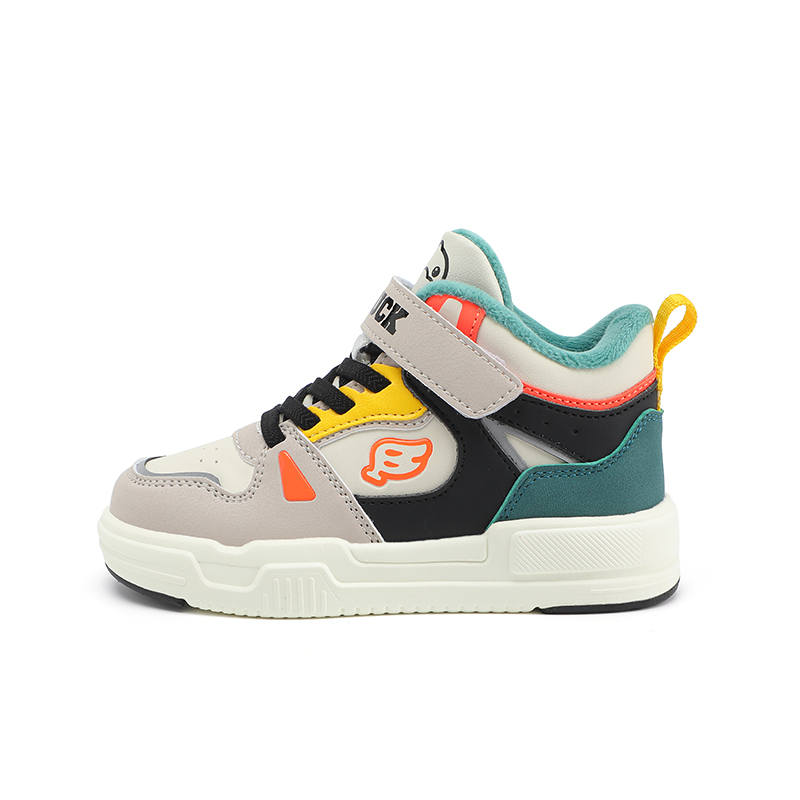 B.Duck Yellow Duck Synthetic Leather Fleece Lined And Thickened, Hook and Loop, Color Blocking Casual Sneakers Thermal