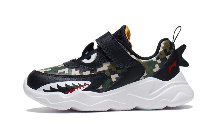 Li-Ning YOUNG Pre school Li Ning YOUNG Flying Fish Comfortable Slip Resistant Cushioning Kids Lifestyle Shoes Black Green