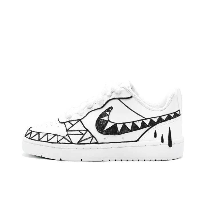 Nike Nike Court Borough Black White Engraving Leather Slip Resistant Cushioning Abrasion Resistant Low top