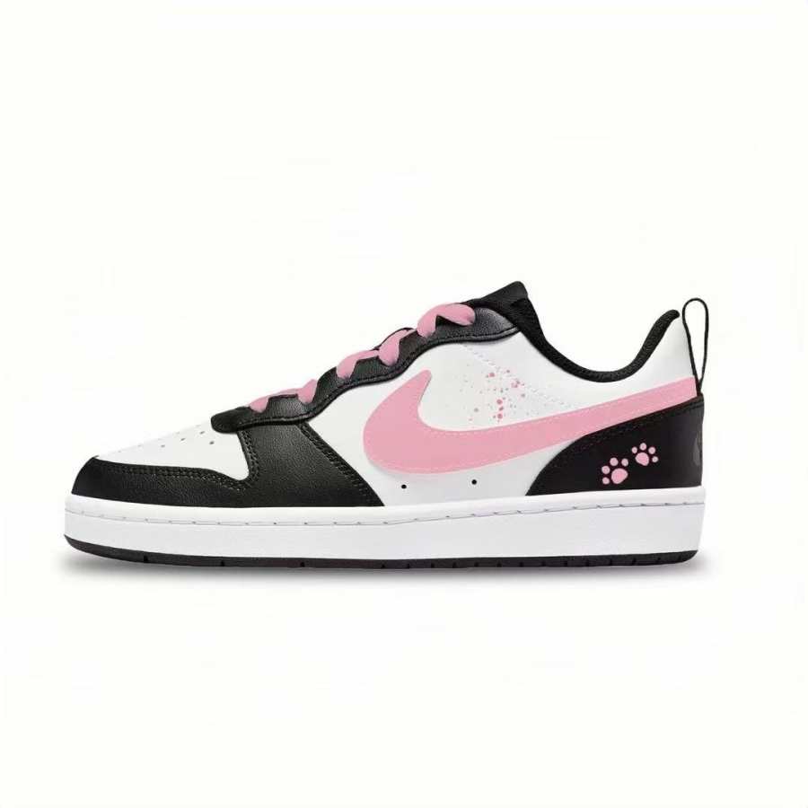Nike Nike Court Borough Pink Paw Synthetic Leather Low top Kids' Skateboarding Shoes Black Pink Unisex