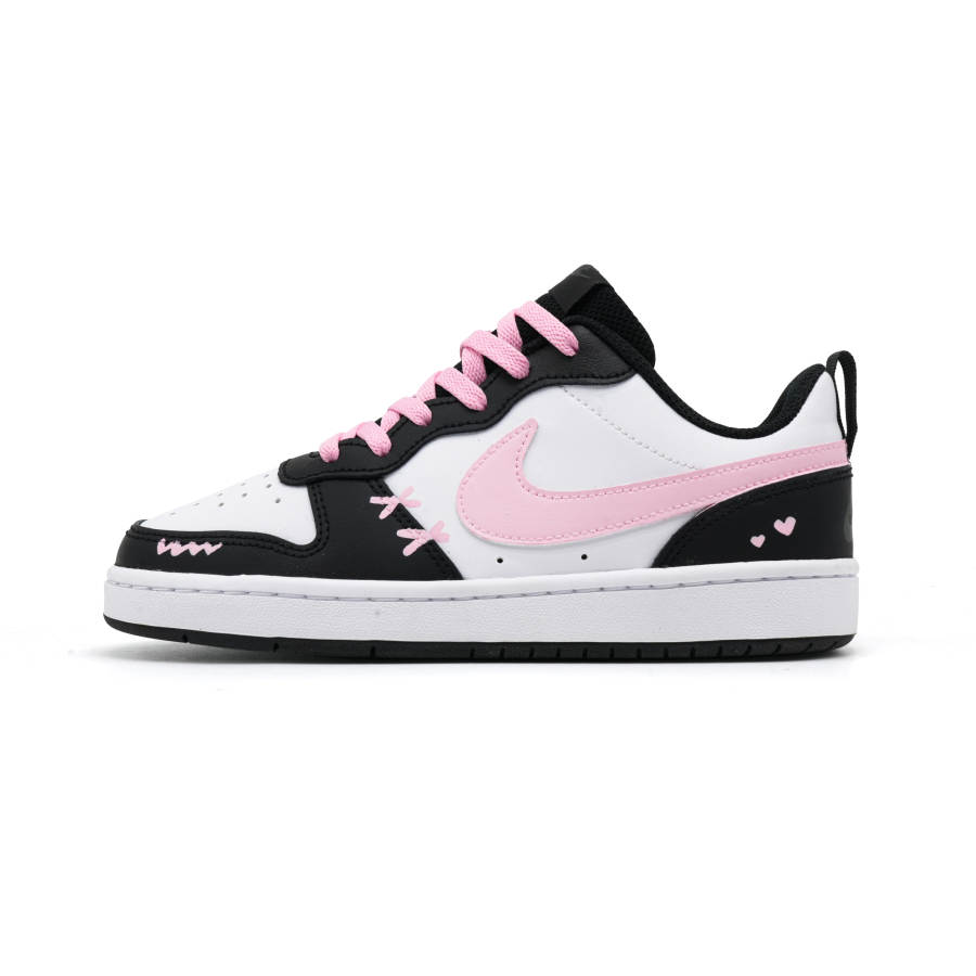Nike Nike Court Borough Sweet Cool Girl Leather Abrasion Resistant Low top Skateboard Shoes Black Pink Kids'