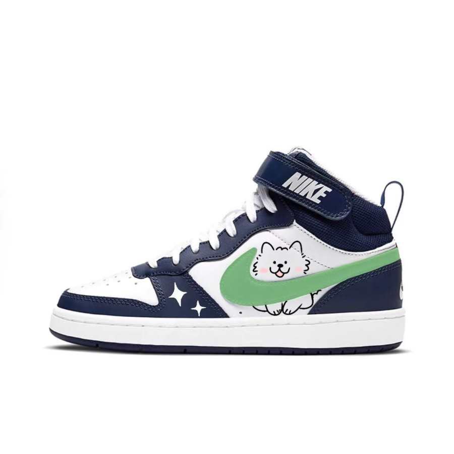 Nike Nike Court Borough Synthetic Leather Abrasion Resistant Mid top Skateboard Shoes Blue White Kids'