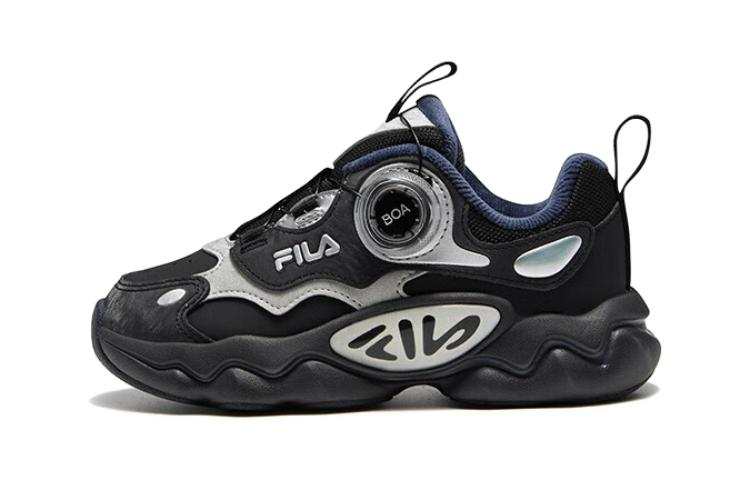 FILA KIDS Vintage Cushioning, Wear Resistant Low top Kids' Running Shoes Black Blue Children Aged 3 7 Years Old