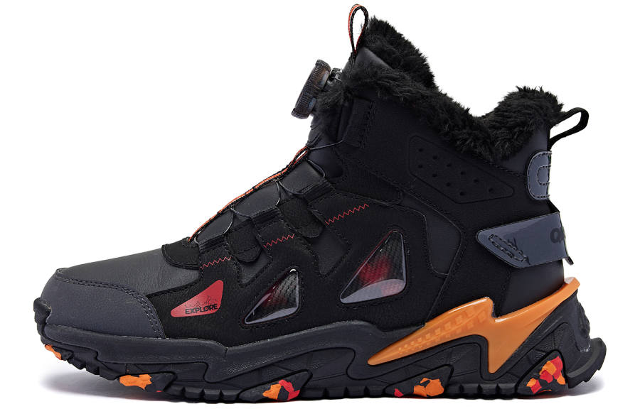 QIAODAN Crampons Fleece Lined Thermal Comfortable Mid top Basketball Shoes Black/Aurora Red Teenagers