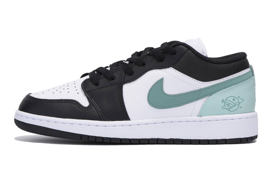 Jordan Jordan Air Jordan 1 Slip Resistant Abrasion Resistant Low top Children's Basketball Shoes Black Green Teenagers