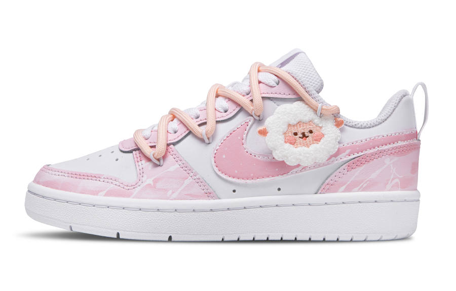 Nike Nike Court Borough Low 2 Leather Breathable Low top Kids' Skateboarding Shoes White Pink Teenagers