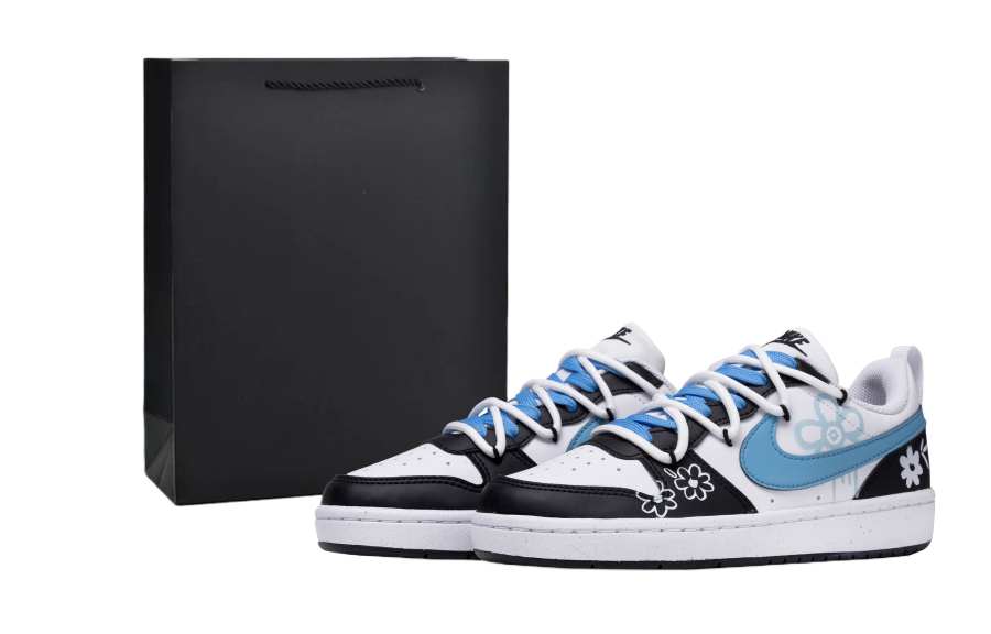 Nike Nike Court Borough LOW RECRAFT Slip Resistant Low top Kids' Skateboarding Shoes Black White Blue Teenagers