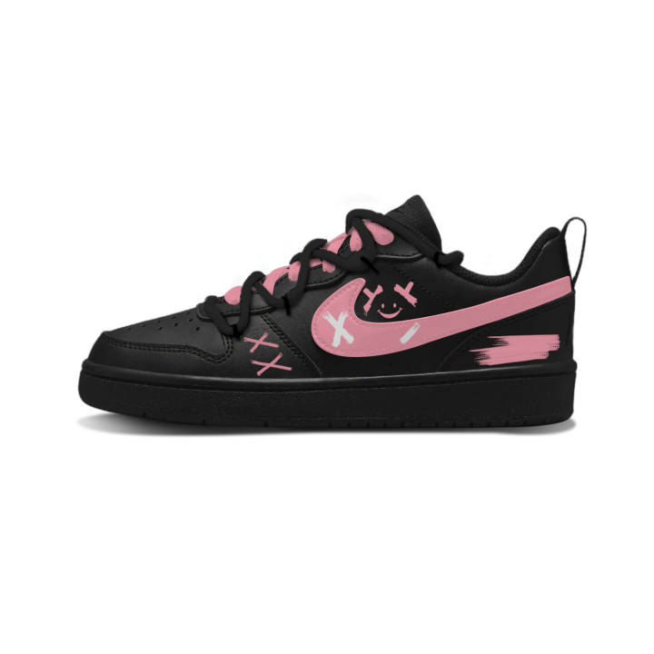 Nike Nike Court Borough Pink Ink Dot Synthetic Leather Slip Resistant Slip Resistant Low top Skateboard Shoes Pink Kids'