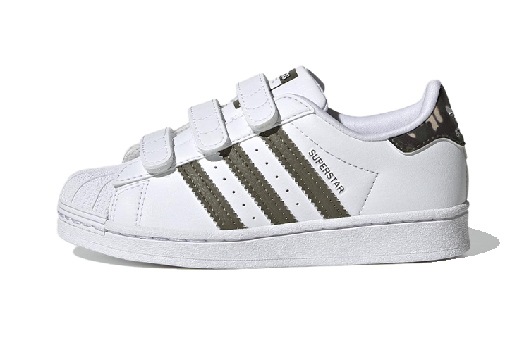 Adidas Originals SUPERSTAR Cushioning, Wear Resistant Low top Skateboard Shoes White Green Children Aged 3 7 Years Old