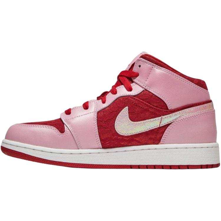Jordan Jordan Air Jordan 1 Leather Mid top Basketball Shoes Ion Pink/Gym Red/White Unisex
