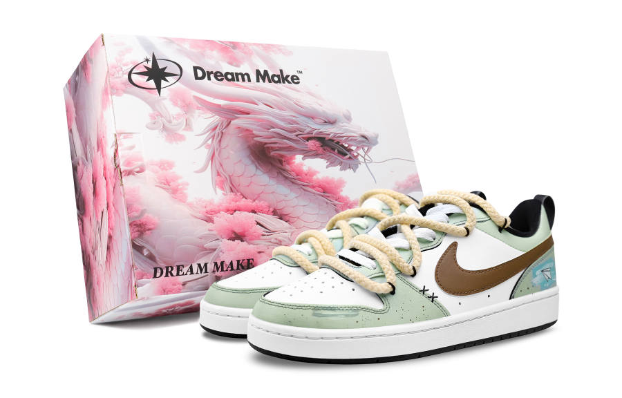 Nike Nike Court Borough 2 Slip Resistant Abrasion Resistant Low top Kids' Skateboarding Shoes Green White Teenagers