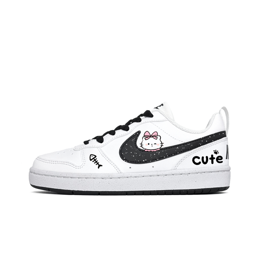 Nike Nike Court Borough Winking Cute Synthetic Leather Low top Kids' Skateboarding Shoes Black White Teenagers