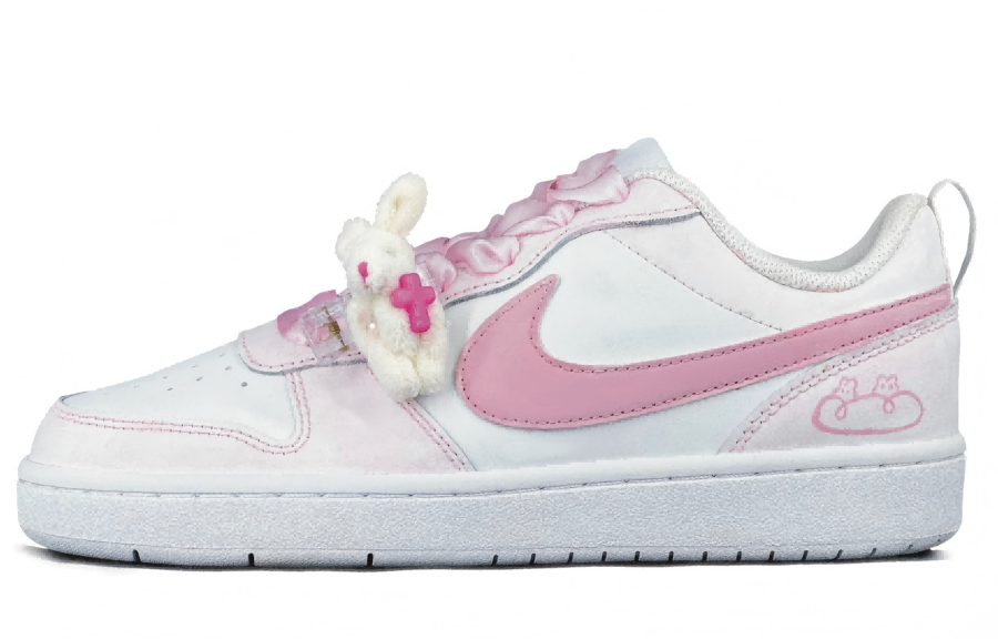 Nike Nike Court Borough Cute Lace Bunny Leather Slip Resistant Abrasion Resistant Low top Kids' Skateboarding Shoes Pink