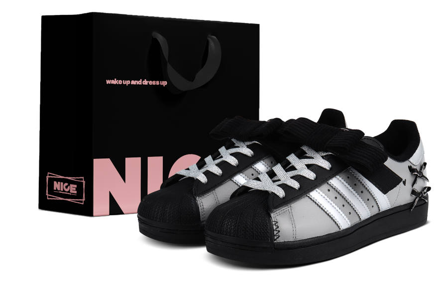 Adidas Originals Superstar 2 Low top Kids' Skateboarding Shoes Black Silver Teenagers