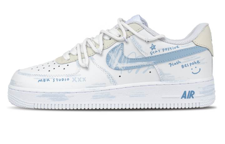 Nike Nike Air Force 1 Blue Joy Leather Slip Resistant Abrasion Resistant Cushioning