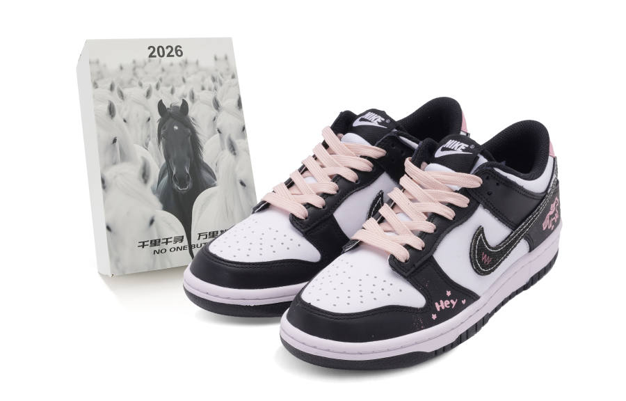 Nike Nike Dunk Black Leather Slip Resistant Abrasion Resistant Low top Kids' Skateboarding Shoes Black Pink Teenagers