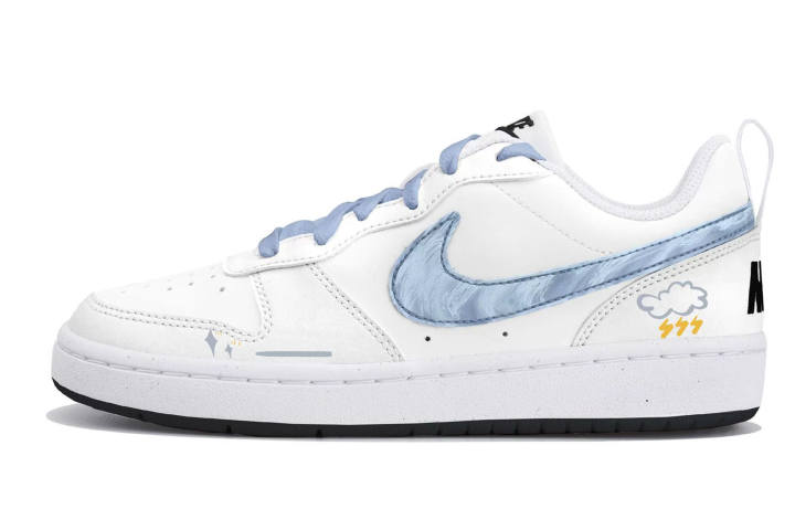 Nike Nike Court Borough Mist Cyan Cloud Flash Low top Kids' Skateboarding Shoes White Blue Teenagers