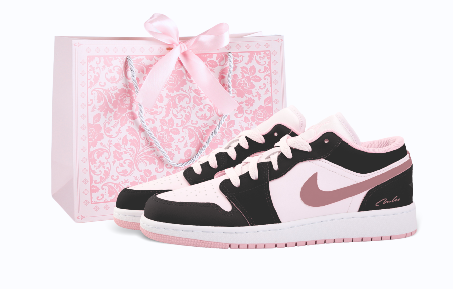 Jordan Jordan Air Jordan 1 Slip Resistant Abrasion Resistant Low top Children's Basketball Shoes Pink Black Teenagers