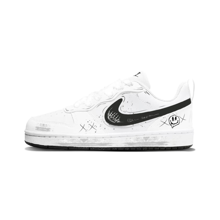 Nike Nike Court Borough Synthetic Leather Abrasion Resistant Low top Kids' Skateboarding Shoes Black White Unisex