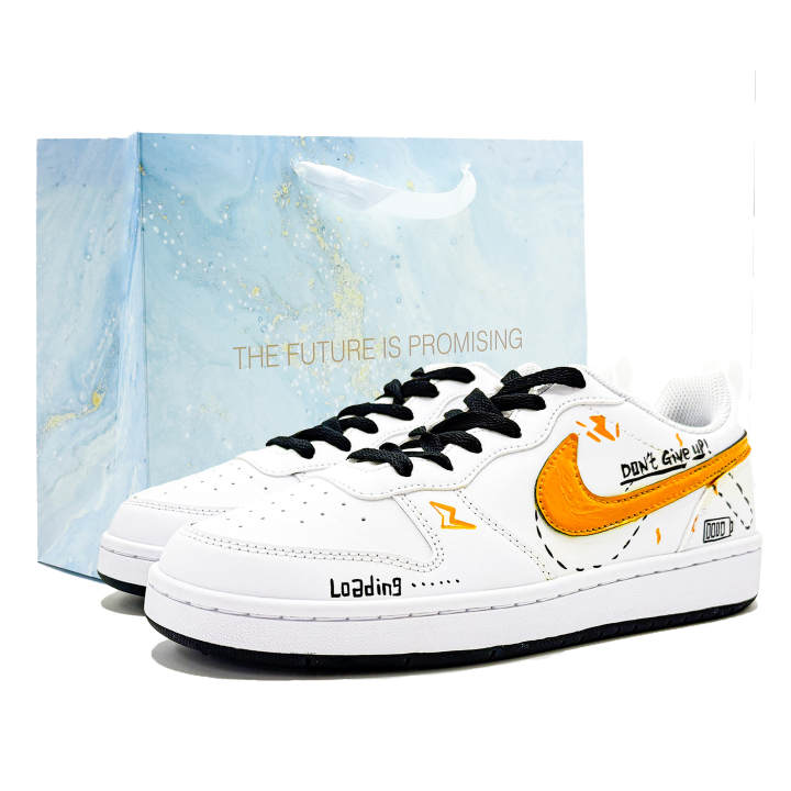 Nike Nike Court Borough Chasing Light Loading Synthetic Leather Low top Kids' Skateboarding Shoes White Orange Teenagers