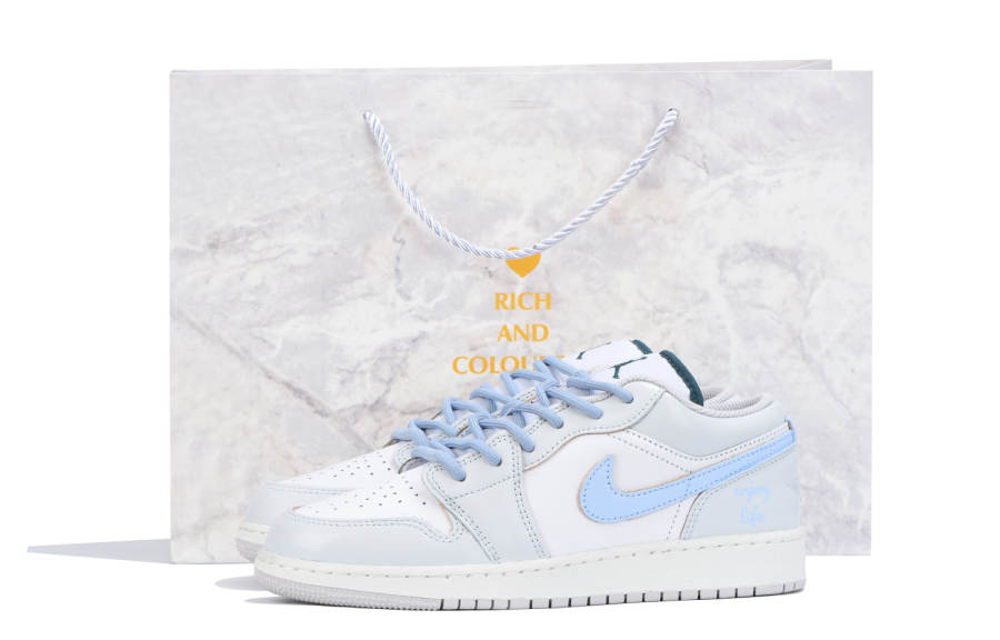 Jordan Jordan Air Jordan 1 Low SE Leather Slip Resistant Abrasion Resistant Low top Children's Basketball Shoes Gray Blue