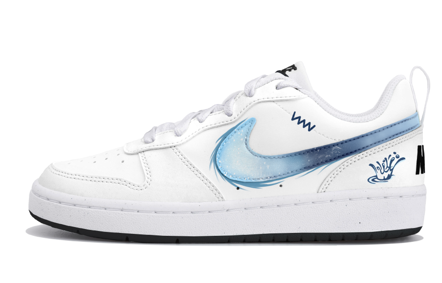 Nike Nike Court Borough Blue Wave Clear Wave Synthetic Leather Low top Kids' Skateboarding Shoes White Blue Teenagers